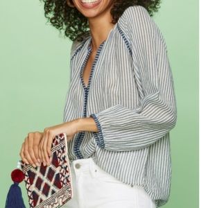 Roberta Roller Rabbit Yarn Dye Stripe Lucy Top in Blue/Chambray (L)